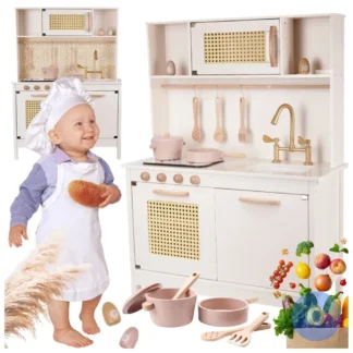 Drewniany zestaw kuchenny dla dzieci 2w1 retro boho — zdjęcie 1