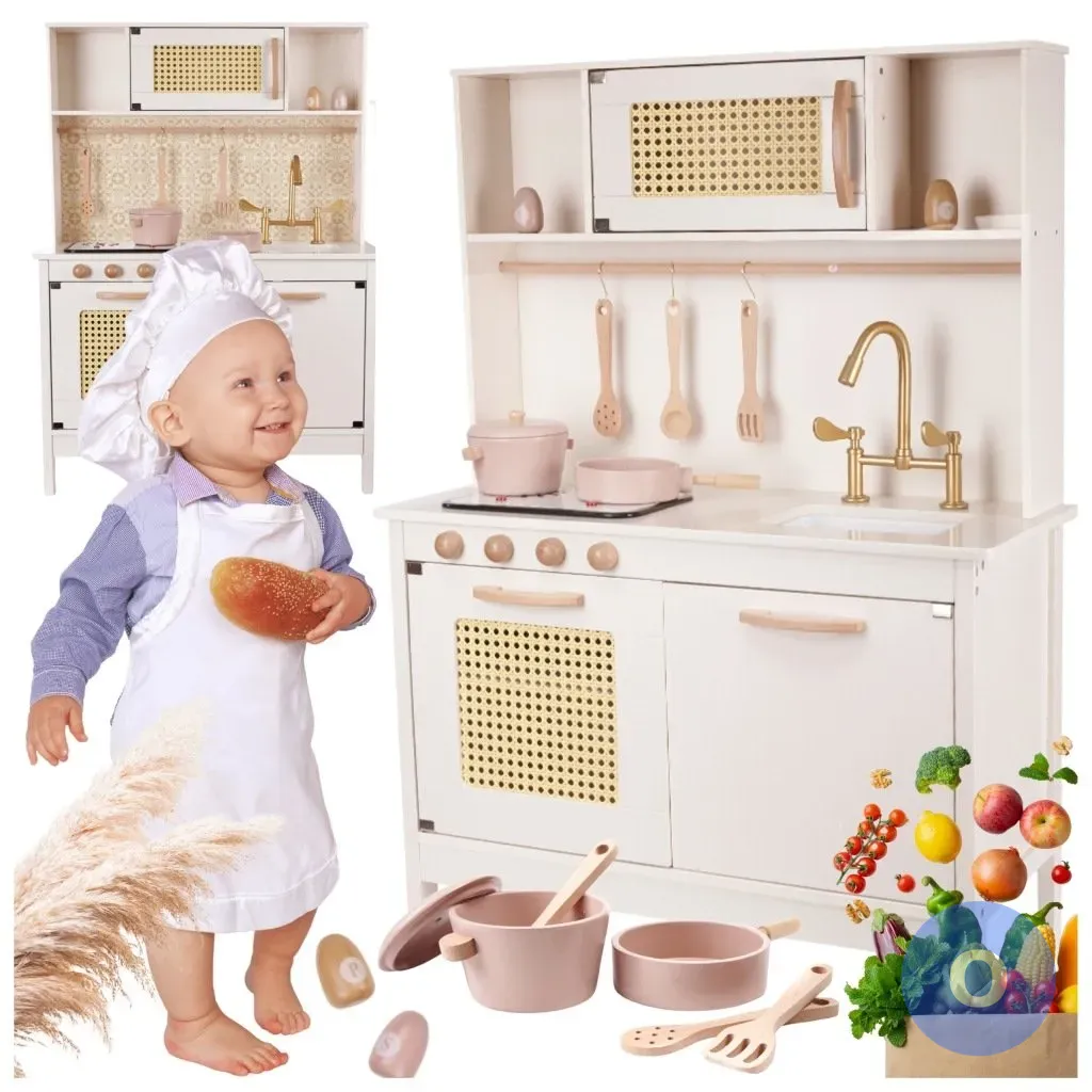 Drewniany zestaw kuchenny dla dzieci 2w1 retro boho — zdjęcie 1